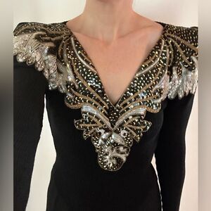 Pat Sandler  Wellmore Saks Fifth Ave knitting sweater beaded embellished dress 8